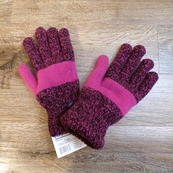 Women’s NWT 2 Pair of Heavy Lined Knit Gloves Pink & Black Gloves One Size - Picture 7 of 7